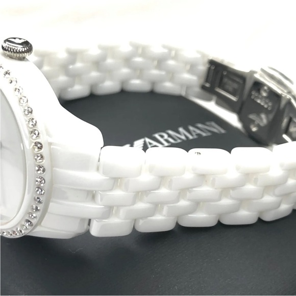 New Emporio Armani Ceramic Bracelet White Mother Of Pearl Dial Watch AR1477 - Picture 7 of 15